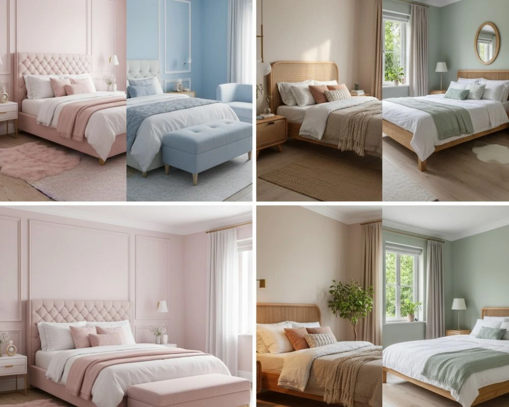 Vastu Tips for Bedroom Interiors by Arcarea: A Complete Guide for Health & Happiness 4 Best bedroom colors as per Vastu – pastel pink, sky blue, beige, and green interiors