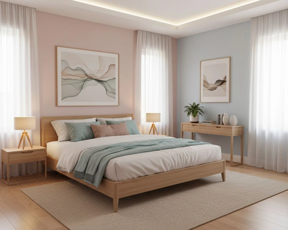 Vastu Tips for Bedroom Interiors by Arcarea: A Complete Guide for Health & Happiness 23 Vastu-compliant modern bedroom with wooden bed, pastel walls, and positive energy flow